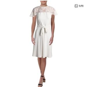 New Lauren Ralph Womens Allie White Lace Short Sleeve Bridal Dress Wedding Girly